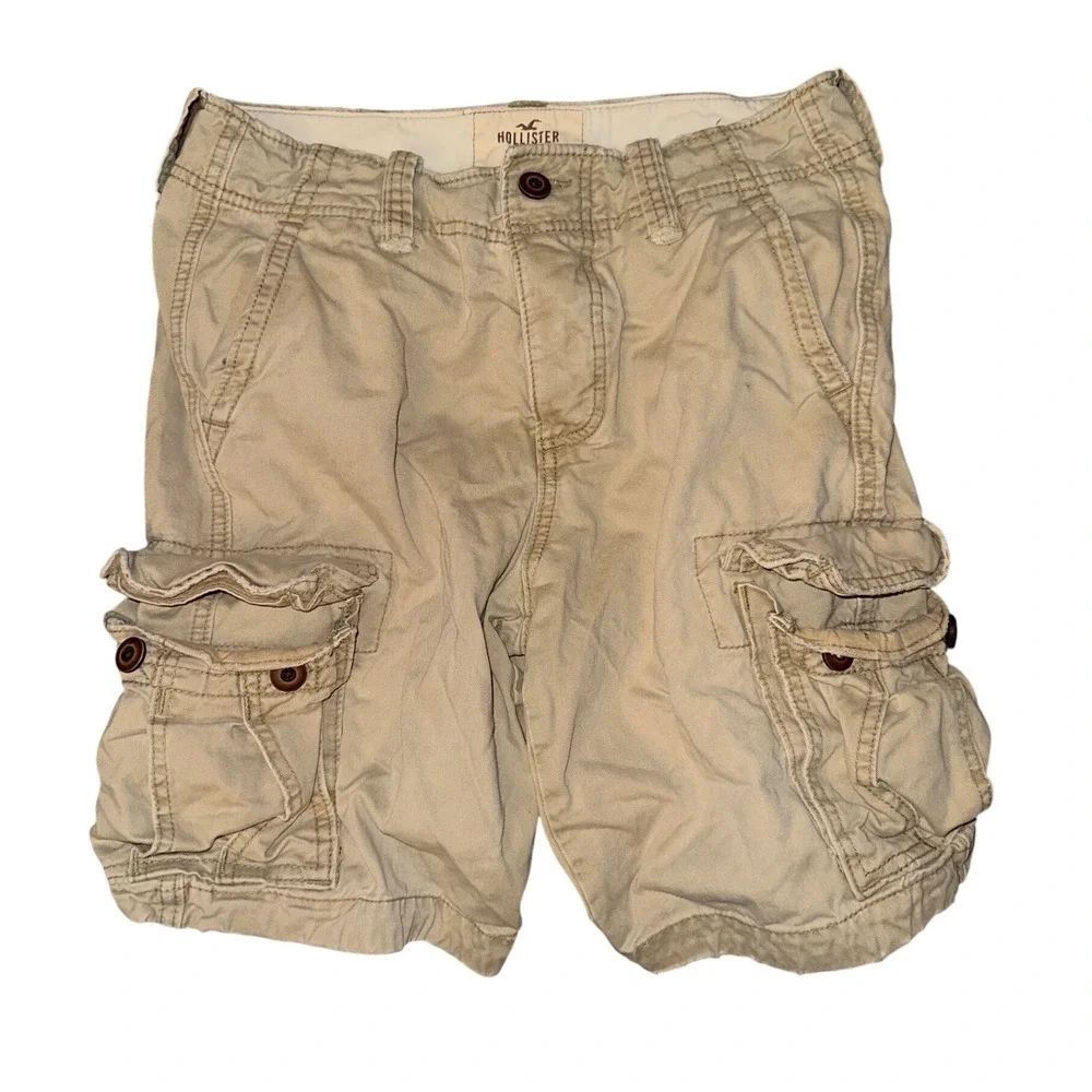 Hollister Mens Cargo Shorts Khaki Tan Cotton Utility Pockets Size 30